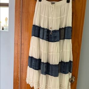 Elegant White and Blue Tiered Skirt